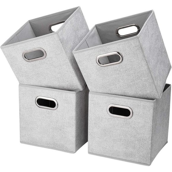 4 Thick Fabric Drawer Foldable Cubes Organizer Container with Dual Metal Handle - Picture 1 of 7